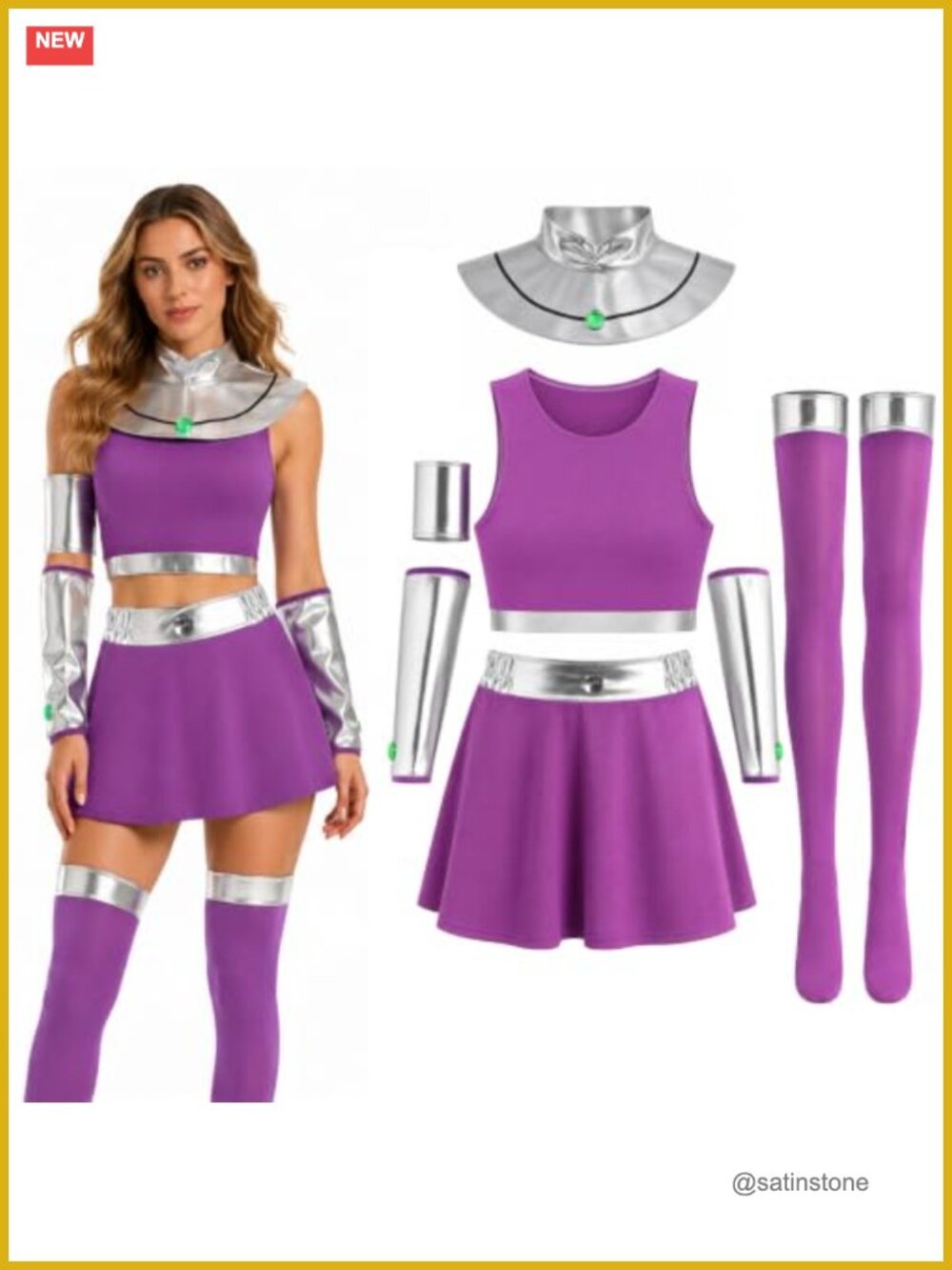 Star Fire Halloween Costume Set Crop Top Skirt 6-Piece Cosplay Outfit